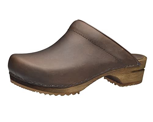 Sanita Chrissy offener Clog | Original handgemacht | Leder-Holzclogs für Damen | Dunkelbraun | 38 von Sanita