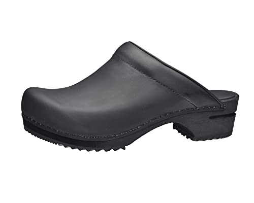 Sanita Chrissy offener Clog | Original handgemacht | Leder-Holzclogs für Damen | Schwarz | 39 von Sanita