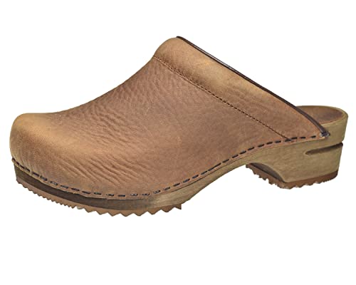 Sanita Christian offener Clog | Original handgemacht | Leder-Holzclogs für Männer | Braun | EU 40 von Sanita