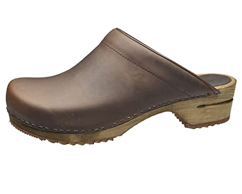 Sanita Christian offener Clog | Original handgemacht | Leder-Holzclogs für Männer | Dunkelbraun | EU 44 von Sanita