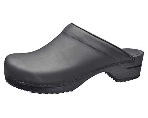 Sanita Christian offener Clog | Original handgemacht | Leder-Holzclogs für Männer | Schwarz | EU 40 von Sanita