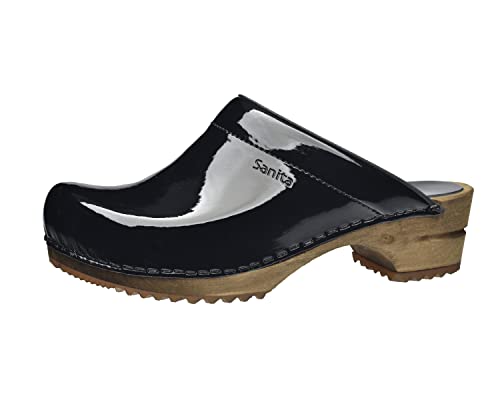 Sanita Classic offener Clog, Lackleder | Original handgemacht | Leder-Holzclogs für Damen| 38 EU | Schwarz von Sanita