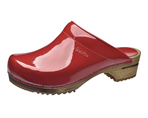 Sanita Classic offener Clog, Lackleder | Original handgemacht | Leder-Holzclogs für Damen| 41 EU | Rot von Sanita