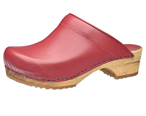 Sanita Lotte offener Clog | Original handgemacht | Leder-Holzclogs für Damen | Rot | 41 EU von Sanita