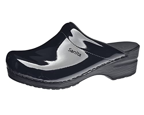 Sanita | Sonja Offener Clog, Lackleder | Original handgemachte, Flexible Leder Clogs für Damen | Anatomisch geformtes Fußbett mit weichem Schaum | Schwarz | 38 von Sanita