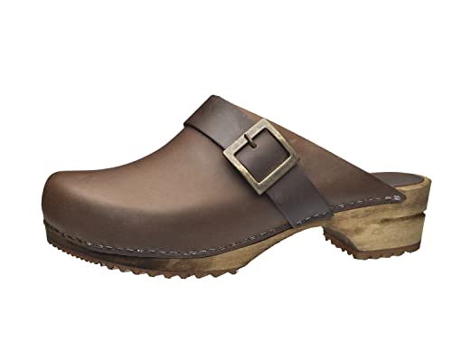 Sanita Urban Offener Clog | Original handgemacht | Leder-Holzclogs für Damen | Dunkelbraun | EU 41 von Sanita