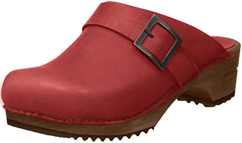 Sanita Urban Offener Clog | Original handgemacht | Leder-Holzclogs für Damen | Rot | EU 41 von Sanita