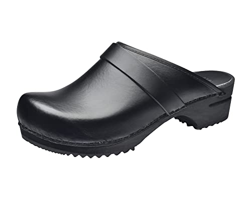 Sanita Rita offener Clogs | Original handgemacht | Leder-Holzclogs für Damen | Nachhaltige Sohle | Schwarz | EU 36 von Sanita