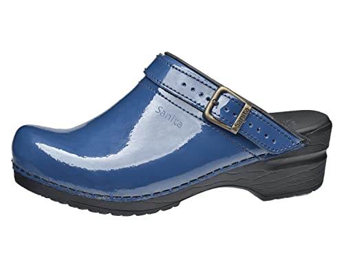 Sanita | Freya offener Clog | Original handgemacht | Flexible Leder-Clogs für Damen | Anatomisch geformtes Fußbett mit weichem Schaum | Verstellbarer Fersenriemen | Denim Blau | 38 EU von Sanita