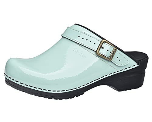 Sanita | Freya offener Clog | Original handgemacht | Flexible Leder-Clogs für Damen | Anatomisch geformtes Fußbett mit weichem Schaum | Verstellbarer Fersenriemen | Hellgrün | 37 EU von Sanita