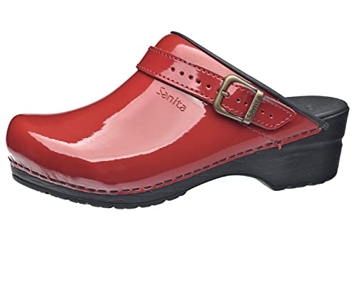 Sanita | Freya offener Clog | Original handgemacht | Flexible Leder-Clogs für Damen | Anatomisch geformtes Fußbett mit weichem Schaum | Verstellbarer Fersenriemen | Rot | 36 EU von Sanita