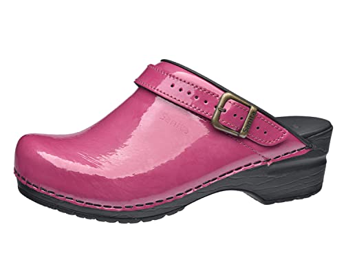 Sanita | Freya offener Clog | Original handgemacht | Flexible Leder-Clogs für Damen | Anatomisch geformtes Fußbett mit weichem Schaum | Verstellbarer Fersenriemen | Pink Fuchsia | 38 EU von Sanita