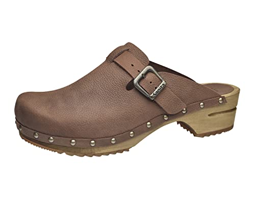 Sanita Hartwig offener Clog | Original handgemacht | Leder-Holzclogs für Männer | Braun | EU 42 von Sanita