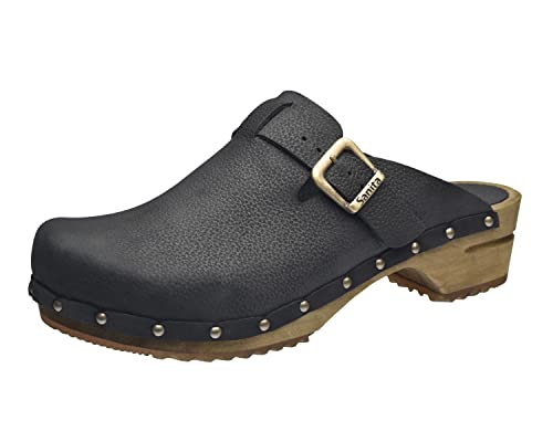 Sanita Hartwig offener Clog | Original handgemacht | Leder-Holzclogs für Männer | Schwarz | EU 44 von Sanita