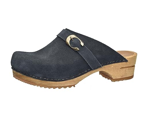 Sanita Hedi offener Clog, Wildleder | Original handgemacht | Leder-Holzclogs für Damen | Nachhaltige Sohle | Dunkelblau | 38 EU von Sanita