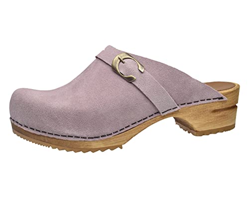 Sanita Hedi offener Clog, Wildleder | Original handgemacht | Leder-Holzclogs für Damen | Nachhaltige Sohle | Helllilla | 37 EU von Sanita