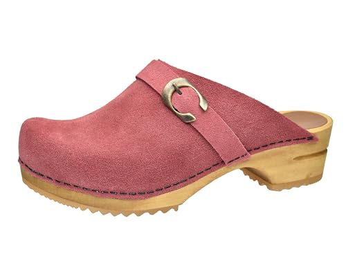 Sanita Hedi offener Clog, Wildleder | Original handgemacht | Leder-Holzclogs für Damen | Nachhaltige Sohle | Misty Rose | 38 EU von Sanita