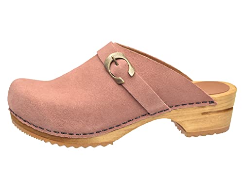 Sanita Hedi offener Clog, Wildleder | Original handgemacht | Leder-Holzclogs für Damen | Nachhaltige Sohle | Rosa |40 EU von Sanita