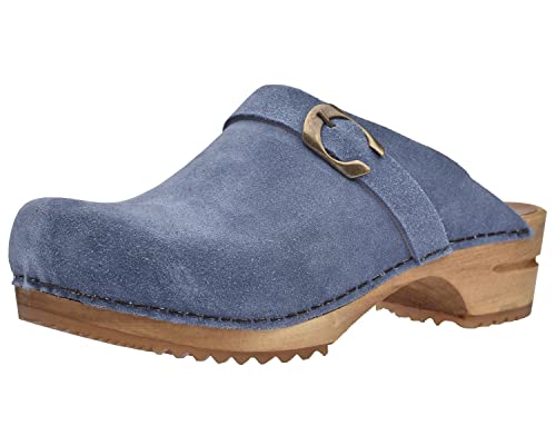 Sanita Hedi offener Clog, Wildleder | Original handgemacht | Leder-Holzclogs für Damen | Nachhaltige Sohle | Taube blau | 37 EU von Sanita