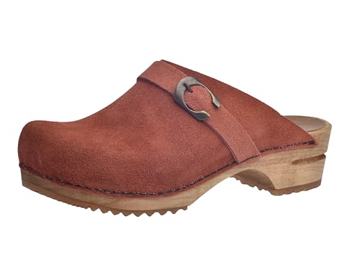 Sanita Hedi offener Clog, Wildleder | Original handgemacht | Leder-Holzclogs für Damen | Orange | 38 EU von Sanita