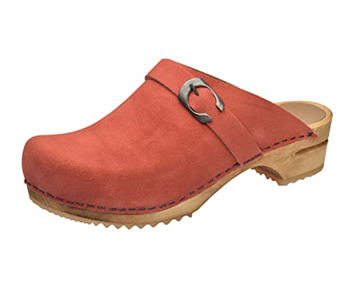 Sanita Hedi offener Clog, Wildleder | Original handgemacht | Leder-Holzclogs für Damen | Orange | 39 EU von Sanita