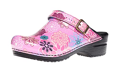 Sanita | Inasso offener Clog, Lackleder | Original handgemacht | Flexible Leder-Clogs für Damen | Anatomisch geformtes Fußbett mit weichem Schaum | Verstellbarer Fersenriemen | Pink | 37 EU von Sanita