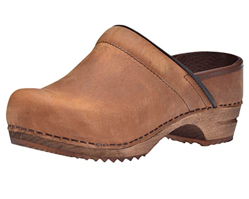 Sanita | Julie Geschlossener Clog | Original hangemacht | Lederclog mit Holzsohle für Damen | Nachhaltige Materialen | Hellbraun | 37 EU von Sanita