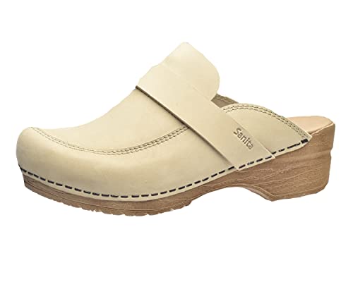 Sanita | Knaus Offener Clog | Original handgemachte, Flexible Leder Clogs für Damen | Anatomisch geformtes Fußbett mit weichem Schaum | Beige | 36 EU von Sanita