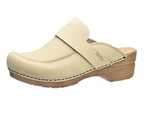 Sanita | Knaus Offener Clog | Original handgemachte, Flexible Leder Clogs für Damen | Anatomisch geformtes Fußbett mit weichem Schaum | Beige | 37 EU von Sanita