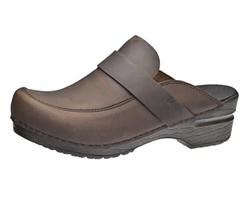 Sanita | Knaus Offener Clog | Original handgemachte, Flexible Leder Clogs für Damen | Anatomisch geformtes Fußbett mit weichem Schaum | Dunkelbraun | 42 EU von Sanita