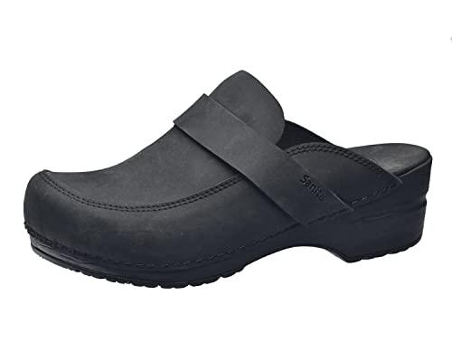 Sanita | Knaus Offener Clog | Original handgemachte, Flexible Leder Clogs für Damen | Anatomisch geformtes Fußbett mit weichem Schaum | Schwarz | 40 EU von Sanita