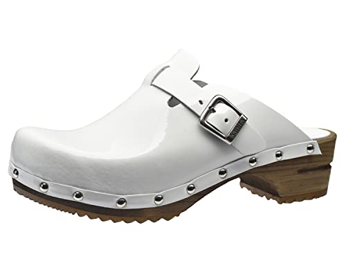 Sanita Krisla offener Clog | Original handgemacht | Leder-Holzclogs für Damen | Nachhaltige Sohle | Weiß | 37 EU von Sanita