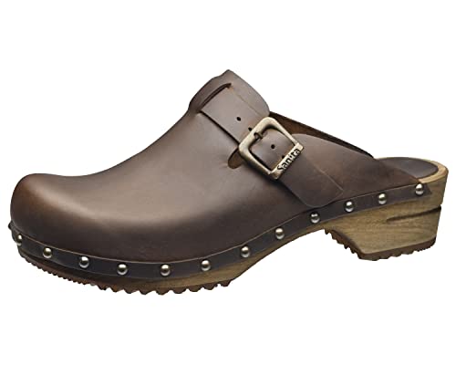 Sanita Kristel Offener Clogs | Original handgemacht | Leder-Holzclogs für Damen | Dunkelbraun | EU 36 von Sanita