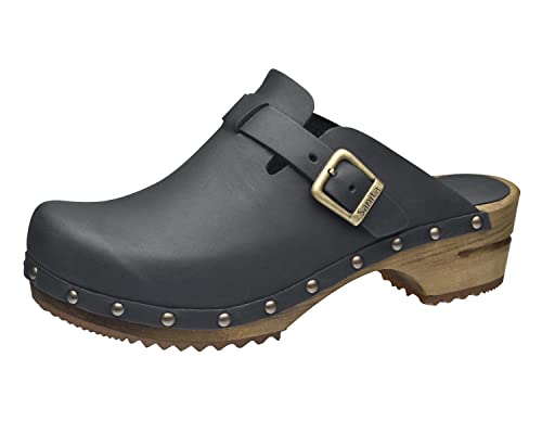 Sanita Kristel Offener Clogs | Original handgemacht | Leder-Holzclogs für Damen | Schwarz | EU 36 von Sanita