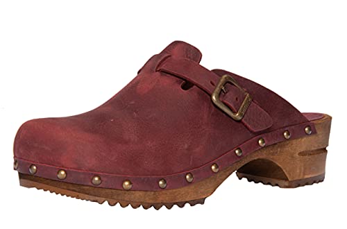 Sanita Kristel offener Clog | Original handgemacht | Leder-Holzclogs für Damen | Bordeaux rot | EU 35 von Sanita