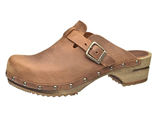 Sanita Kristel offener Clog | Original handgemacht | Leder-Holzclogs für Damen | Braun | EU 37 von Sanita