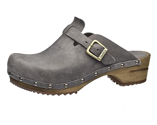 Sanita Kristel offener Clog | Original handgemacht | Leder-Holzclogs für Damen | Nachhaltige Sohle | Anthrazitgrau | 37 EU von Sanita