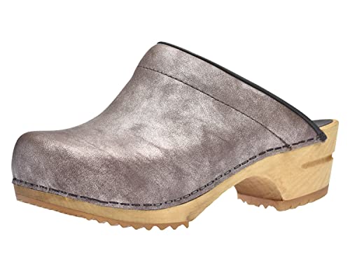 Sanita Laerke | Offener Clog | Original handgemacht | Leder-Holzclogs für Damen | Beige | 37 EU von Sanita