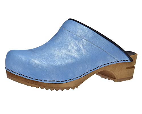 Sanita Laerke | Offener Clog | Original handgemacht | Leder-Holzclogs für Damen | Türkis | 37 EU von Sanita