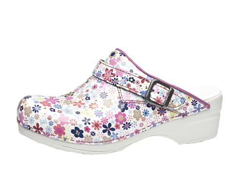 Sanita Little Flower offener Clog | Original handgemacht | Flexible Leder-Clogs für Damen | Anatomisch geformtes Fußbett mit weichem Schaum | Verstellbarer Fersenriemen | Pink Flower | 40 Sanita Little Flower offener Clog | Original handgemacht | Flexible Leder-Clogs für Damen | Anatomisch geformtes Fußbett mit weichem Schaum | Verstellbarer Fersenriemen | Pink Flower | 40 von Sanita