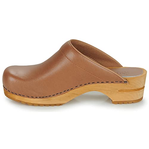 Sanita Lotte offener Clog | Original handgemacht | Leder-Holzclogs für Damen | Nachhaltige Sohle | Cognacbraun | 37 EU von Sanita