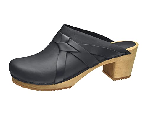 Sanita Manuella Clog | Original handgemacht | Lederclog mit Holzsohle für Damen, Größe: 39 EU, Schwarz von Sanita