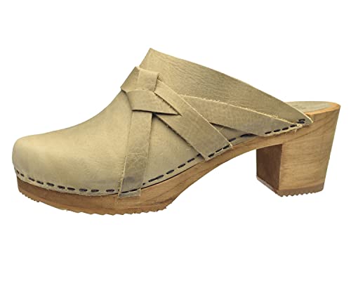 Sanita Manuella Clog | Original handgemacht | Lederclog mit Holzsohle für Damen | Hellbraun | 39 EU von Sanita