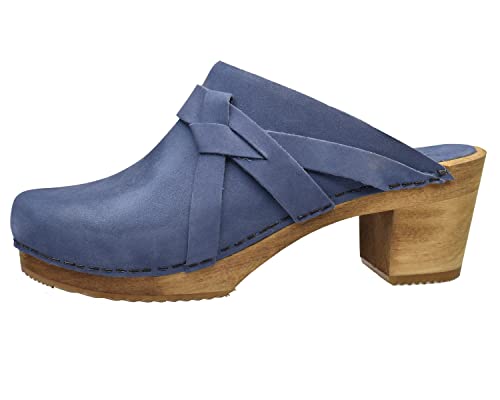 Sanita Manuella Clog | Original handgemacht | Lederclog mit Holzsohle für Damen | Taube blau | 38 EU von Sanita