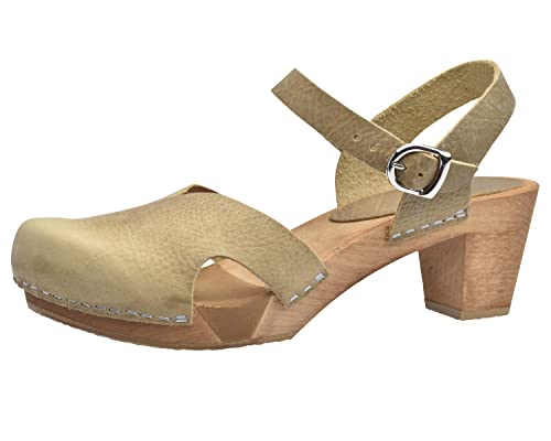 Sanita Matrix Sandale | Original handgemacht | Flexible Leder-Holzsandale für Damen | Verstellbarer Knöchelriemen | 36 EU | Hellbraun von Sanita