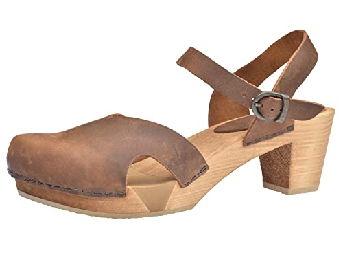 Sanita Matrix Sandale | Original handgemacht | Flexible Leder-Holzsandale für Damen | Verstellbarer Knöchelriemen | 40 EU | Braun von Sanita