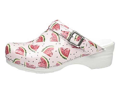 Sanita Melon offener Clog | Original handgemacht | Flexible Leder-Clogs für Damen | Anatomisch geformtes Fußbett mit weichem Schaum | Verstellbarer Fersenriemen | Rosa | 39 EU von Sanita