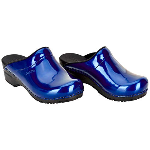 Sanita | Patent offener Clog | Original handgemacht | Flexible Leder-Clogs für Damen | Anatomisch geformtes Fußbett mit weichem Schaum | Blau | 38 EU von Sanita