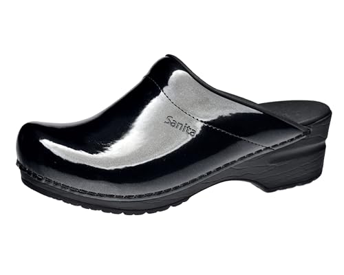 Sanita | Patent offener Clog | Original handgemacht | Flexible Leder-Clogs für Damen | Anatomisch geformtes Fußbett mit weichem Schaum | Schwarz | 37 EU von Sanita