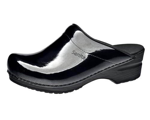 Sanita | Patent offener Clog | Original handgemacht | Flexible Leder-Clogs für Damen | Anatomisch geformtes Fußbett mit weichem Schaum | Schwarz | 39 EU von Sanita